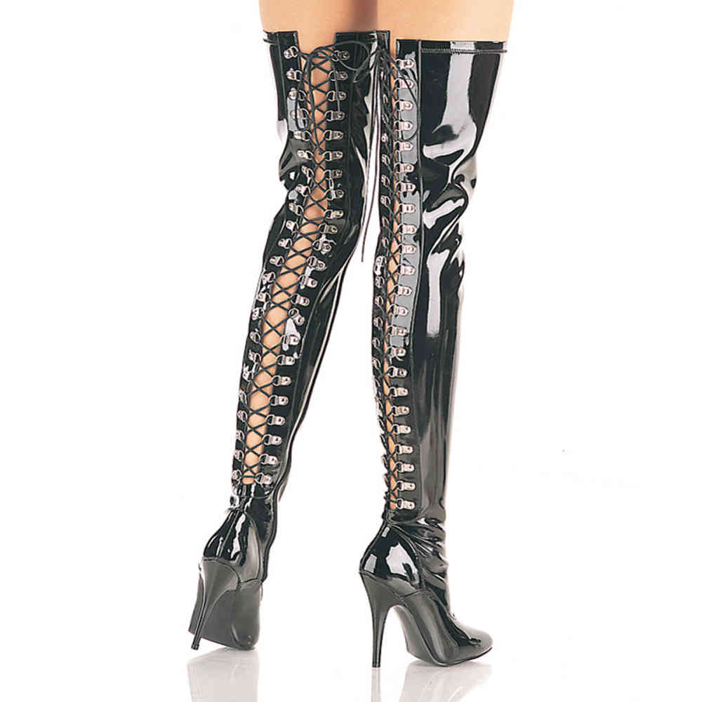 SEDUCE 3063 5 Open Back D Ring Stretch Thigh BT | Attitude Pleaser Pleaser Overknee Boots SEDUCE3063 Black | Attitude